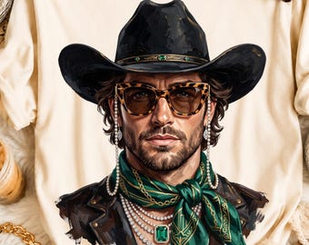 Western Glam Cowboy PNG, Boujee Cowboy Graphic, Rhinestone Cowgirl Sublimation Download, Trendy Spirit Wear Png, Boutique Shirt PNG