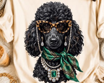 Glam Poodle PNG, Boujee Dog Shirt Design, Bling Fashion Pet Lover Sublimation, Leopard Animal Mascot Png, Boutique Shirt PNG