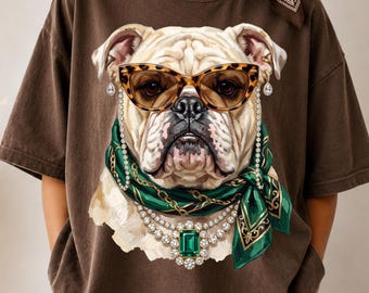 Glam Bulldog PNG, Boujee Dog Shirt Design, Bling Fashion Pet Lover Sublimation, Leopard Animal Mascot Png, Boutique Shirt PNG