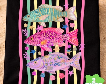 PNG de pez preppy, PNG de mujer pescando, sublimación maximalista colorida, PNG de vacaciones de verano, PNG de playa divertida, Chicas también pescan