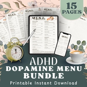 Pacote Menu de Dopamina para TDAH, Planejador de Motivação, Diário (Download Digital)