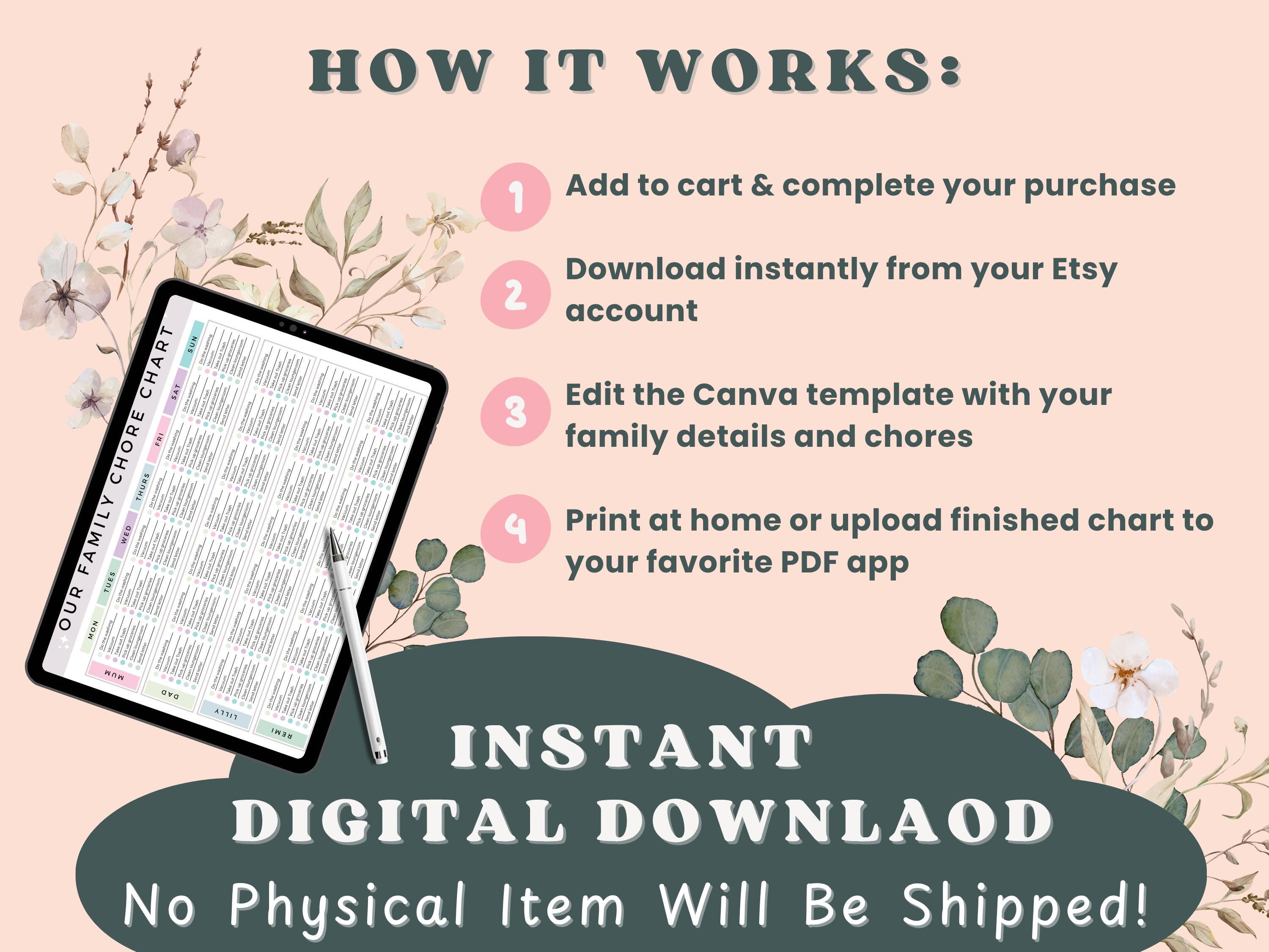 Editable Canva Family Chore Chart Template, Kids Weekly Cleaning ...