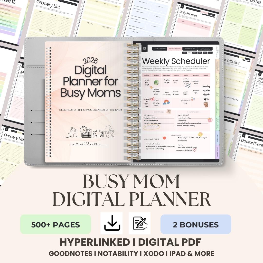 Digital Planner for Busy Moms, Hyperlinked Mom Life Goodnotes Planner ...