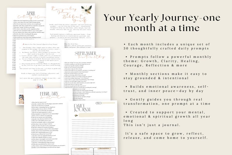 365 journal prompts manifestation journal yearly shadow work printable minimalist self-care mental health wellness reflections beginner friendly gratitude daily self-help journal personal growth and empowerment self-discovery and mindfulness writing prompts emotional healing digital prompts guided journal mood journal therapy journal