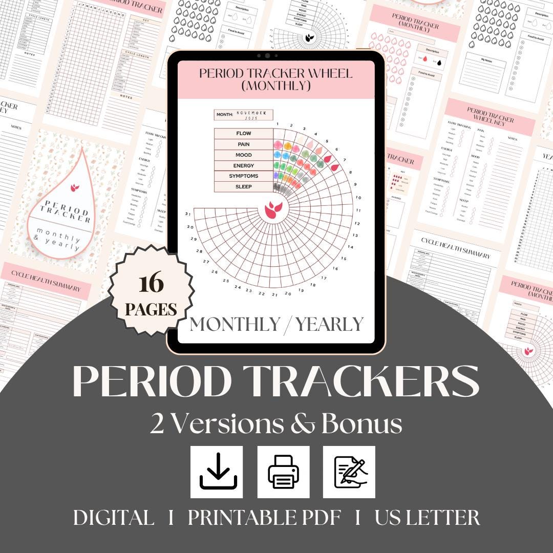 Monthly Menstrual Cycle Tracker Printable Period Pain Journal Menstrual ...