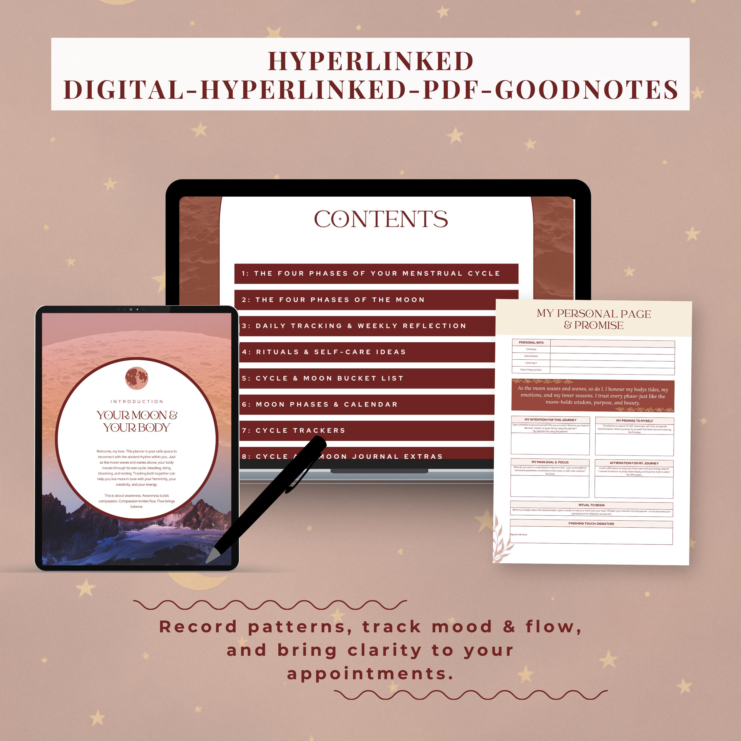 Period Cycle Tracker Printable Moon Phase Menstruation Tracking Symptom ...