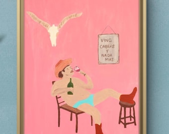 Vino, cabras y nada mas - poster - Arte contadina spagnola delle Canarie