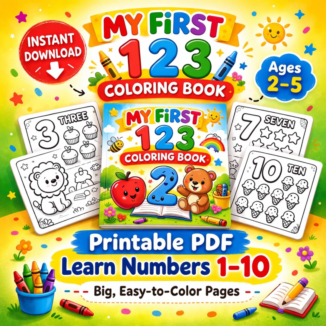 Printable Numbers Coloring Book for Toddlers Ages 2–5 | Instant ...