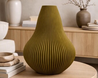 波模様の彫刻が施されたリブ花瓶｜侘び寂びのジャパンディインテリア｜特注サイズ・カラーも承ります