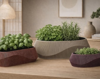 Japandi Wave Facade Self-Watering Planter Set | Succulent / Herb planter | Wabi-Sabi Textured Pot | Minimal Modern Window Sill Planter