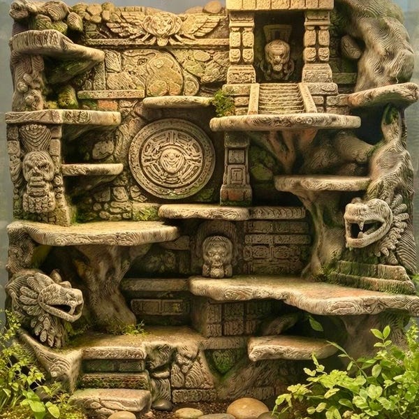 Aztec Ruins 3D Back Wall - XL- 24x36 | Terrarium & Vivarium Decor | DnD, Wargaming Terrain | Custom Sizes and Glow/Color Options