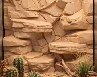 Sfondo 3D in pietra del deserto / Parete rocciosa per terrario/vivaio / Sfondo per terrario per rettili / Decorazione a scogliera in arenaria / Opzioni di colore fosforescenti