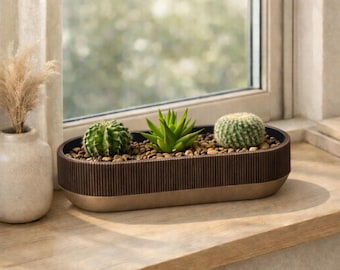 Japandi Tri-Space Self-Watering Planter | Succulent / Herb planter | Wabi-Sabi Textured Pot | Minimal Modern Window Sill Planter
