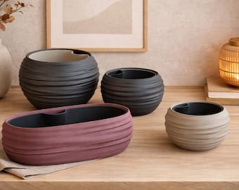 Japandi Modern Wave Self-Watering Planter | Wabi-Sabi Texture | Custom Colours
