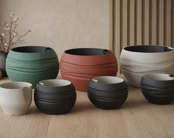 Japandi Modern Flow Self-Watering Planter | Minimalist Decor | Custom Size and Color Options