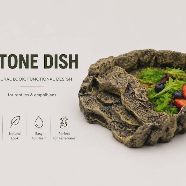Stone Dish Feeding Bowl | Aquarium Terrarium Vivarium & Tank Decor | DnD, Wargaming Terrain | Custom Sizes and Color/Glow Options
