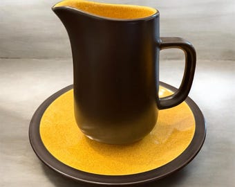 Vintage Mikasa Terra Stone Creamer Saucer Set: Brown Saffron Mid Century Japan