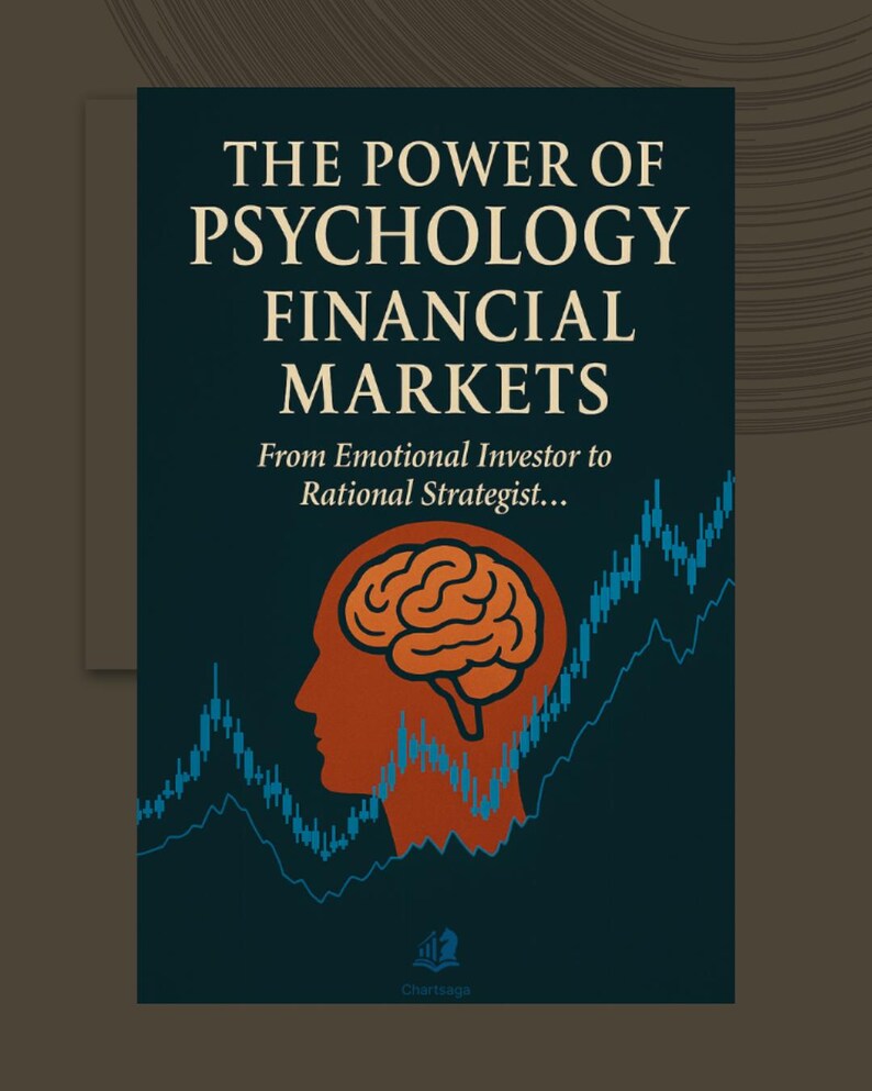 May include: Book cover with the title "THE POWER OF PSYCHOLOGY FINANCIAL MARKETS" in white text on a dark teal background. An orange silhouette of a head with a brain graphic is featured. The subtitle reads "From Emotional Investor to Rational Strategist..."