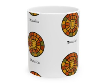 Mosaics Pattern Ceramic Mug | Stained Glass Tile Design, Orange Yellow