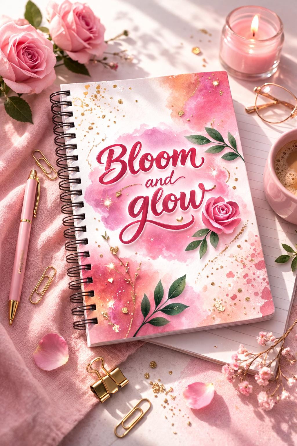 Floral Spiral Notebook | Watercolor Bloom and Glow Journal | Feminine ...