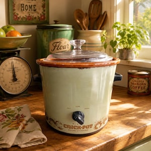 Vintage Rival Crock-Pot Långkokare Avokado Grön 3,5 Qt Glaslock Retro