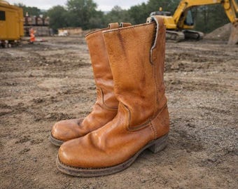 Botas de trabajo de cuero Landis vintage, sin cordones, color marrón, talla 12 (EE. UU.)