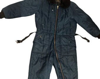 Vintage Sears Work Leisure Snowsuit Navy Blue Black Large Excellent