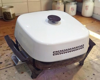 Vintage West Bend Electric Skillet Fry Pan White Floral Lid Heat Control Cord