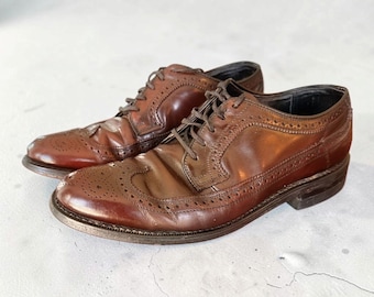 Vintage Hanover USA Men's 7.5 D Brown Leather Wingtip Brogue Dress Shoes