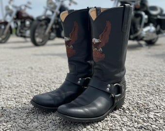 Botas de cuero para motociclista Harley Davidson Eagle Harness para hombre, talla 9 USA, color negro.