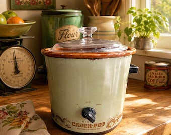 Vintage Rival Crock-Pot Slow Cooker Avocado Green 3.5 Qt Glass Lid Retro
