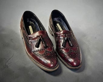 Vintage Florsheim Imperial Tassel Loafers Burgundy Brogue Leather Sz 9