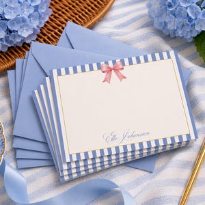 Gepersonaliseerd briefpapier | Blauw briefpapier | Naamkaartjes op maat | Preppy correspondentieset