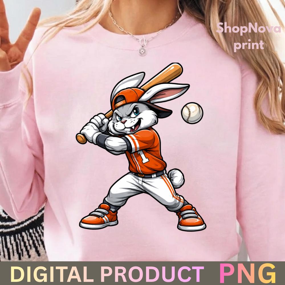 Baseball Bunny PNG, Cartoon Rabbit Sports Graphic, Instant Download ...