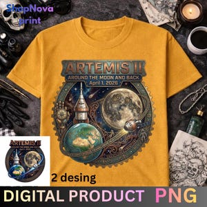 Misión Lunar Artemis II PNG, Diseño del Programa Espacial de la NASA, Alrededor de la Luna y de regreso 2026, Arte espacial de astronautas, Póster espacial vintage de ciencia ficción