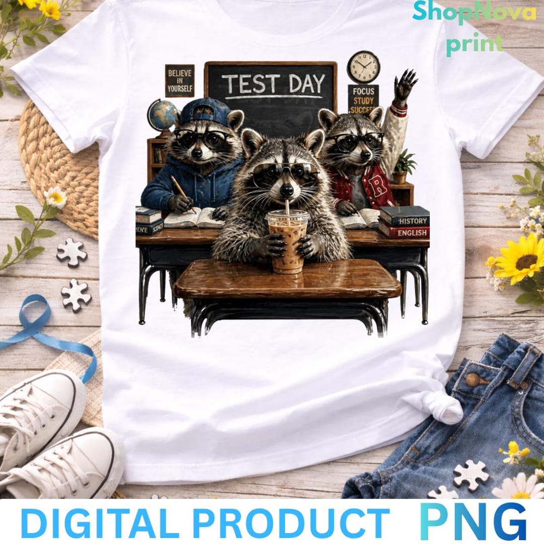 Raccoon Test Day PNG, Funny Teacher Shirt Design, School Classroom ...