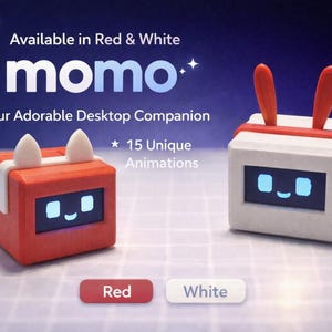 Momo Desktop Companion: schermo OLED interattivo, 15 animazioni, gatto rosso, coniglio bianco