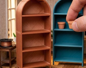 1/12 Scale Miniature Arched Bookshelf STL File for 3D Printing, Dollhouse Modern Cabinet Digital Download, Miniature Furniture 3D Model,