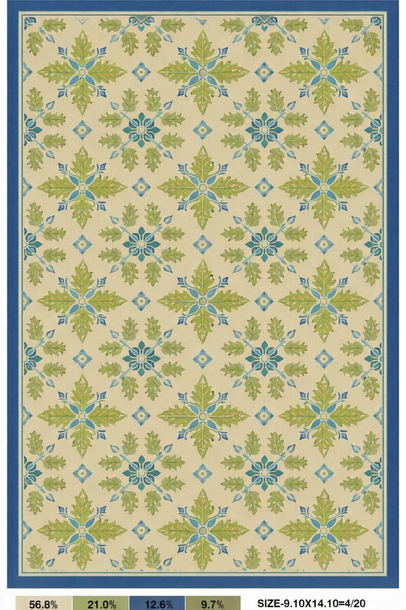 Hand Knotted Wool Rug, Green Blue Floral, Vintage Style Area Carpet ...