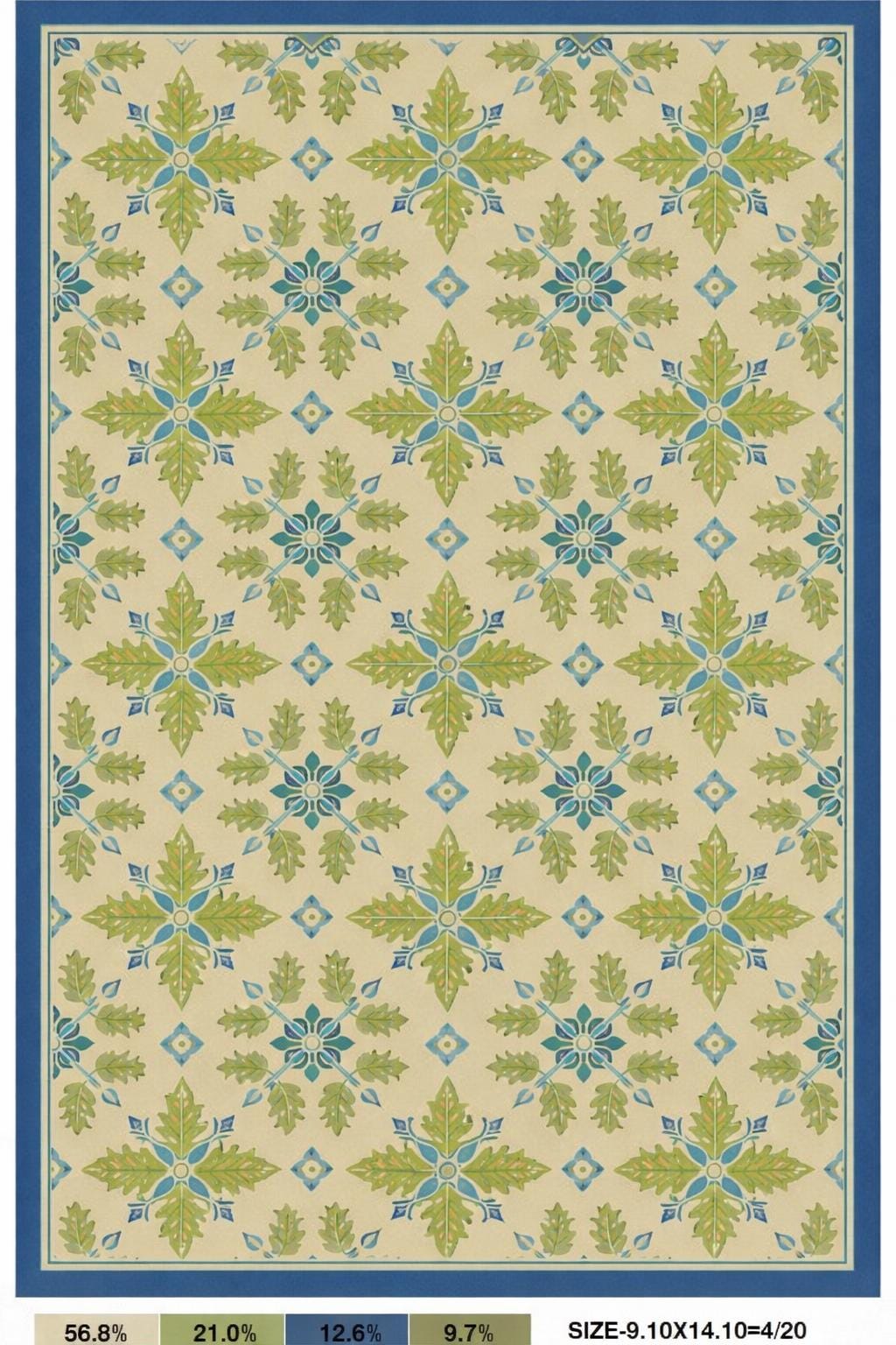 Hand Knotted Wool Rug, Green Blue Floral, Vintage Style Area Carpet ...