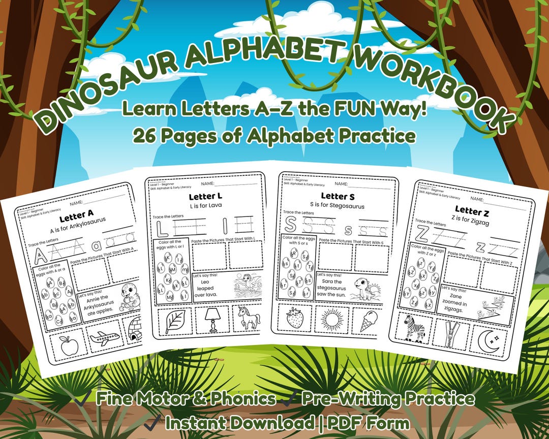 Dinosaur Alphabet Worksheets A–Z Printable | Preschool Letter Tracing ...