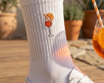 Calcetines Aperol | Calcetines divertidos con un palito de Aperol Spritz: idea de regalo para fans de Aperol, calcetines divertidos para cócteles, regalo para amigos