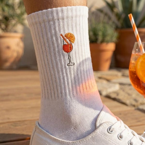 Calcetines Aperol | Calcetines divertidos con un palito de Aperol Spritz: idea de regalo para fans de Aperol, calcetines divertidos para cócteles, regalo para amigos