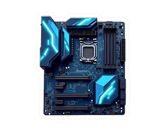 Futuristic Blue LED Gaming Motherboard Kiss-Cut Sticker
