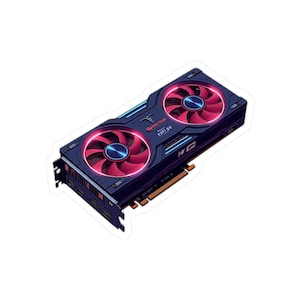 May include: A sticker depicting a stylized graphics card with two red fans and blue accents. The card features the text "Cybertech FS71 SV" and a logo. The design is a combination of dark blue, red, and black.