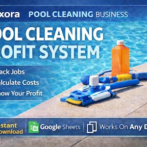 Pool Cleaning Business Profit System | Profit & Expense Dashboard | Job Cost Calculator | Business Finance Template | Google Sheets