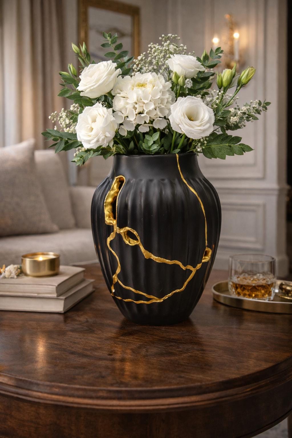 陶器製 花瓶 黒と金のグラデーション Kintsugi Black and Gold Vase - Etsy