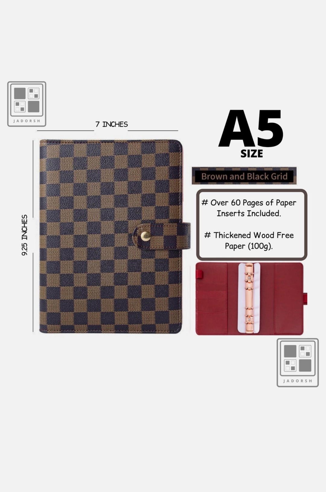 A5 Checkered Notebook Planner: Brown Black Grid, Lined Paper Inserts - Etsy