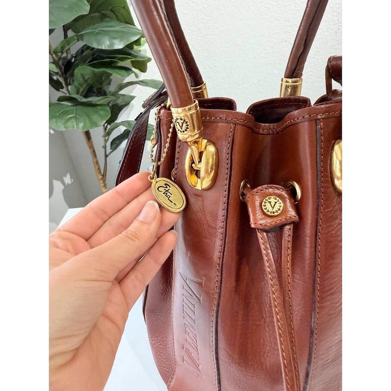 Valentina Di Pell Brown Leather Bucket Bag Made in Italy Vintage Purse image 3