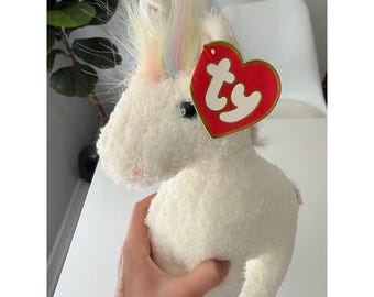 Ty Beanie Buddies Sparkles  Unicorn White Rainbow Plush Stuffed Animal Toy NWT